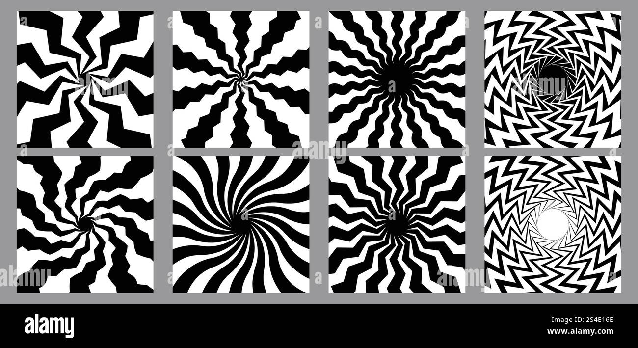 Bauhaus Abstrakte Wellige Hintergründe. Geometrische Kartendesigns Für Optische Art Squire. Op-Kunsttexturen. Stock Vektor