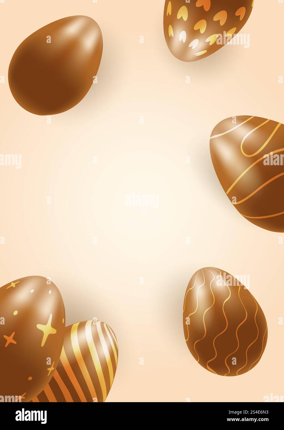 Rahmen, Vorlage mit Kopierraum 3D Schokoladeneier, Ostern auf einem warmen Hintergrund Stock Vektor