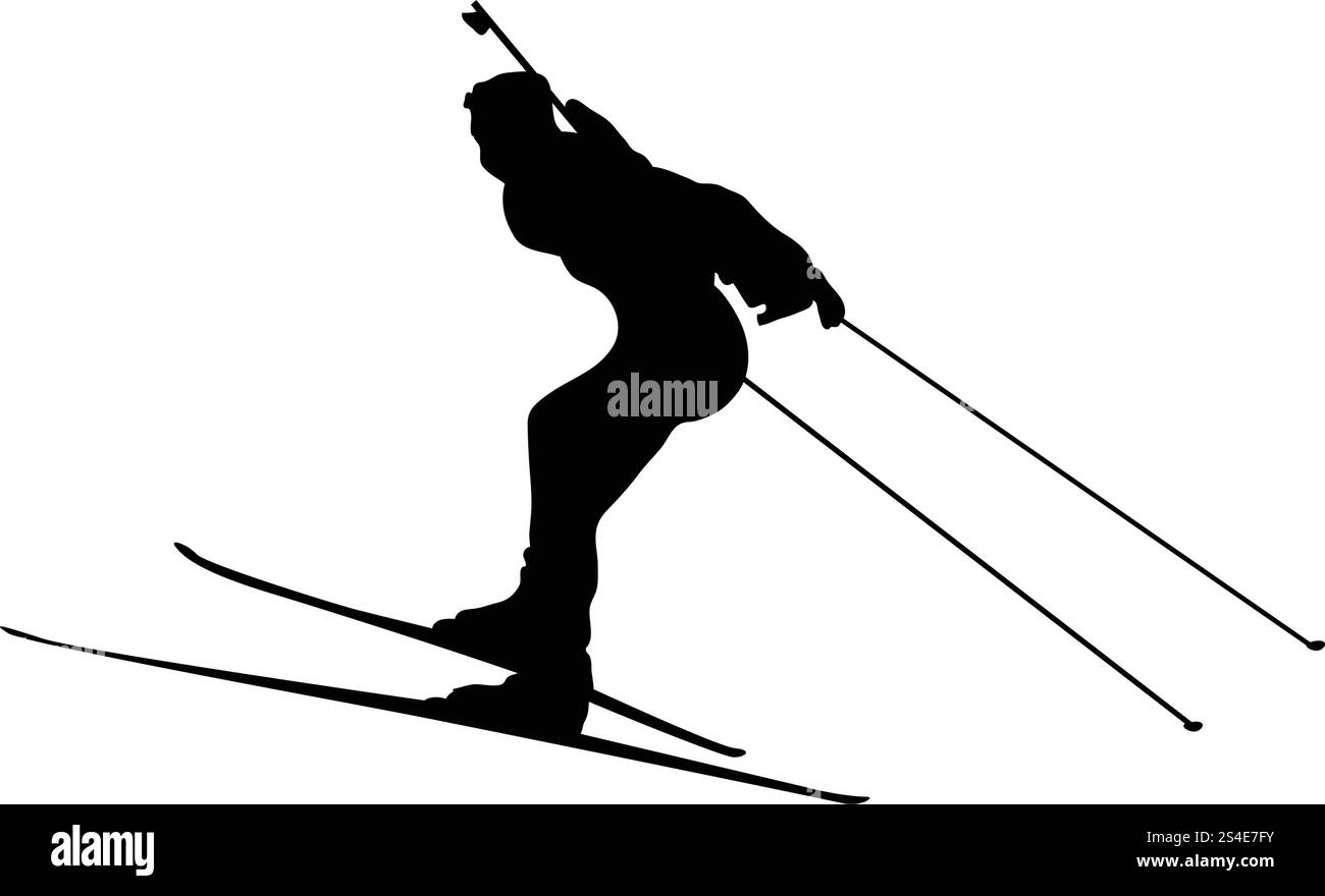Biathlon Sportler Silhouette. Schwarz auf Weiß. Vector Illustration. Stock Vektor