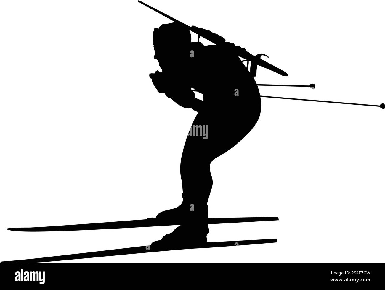 Biathlon Sportler Silhouette. Schwarz auf Weiß. Vector Illustration. Stock Vektor