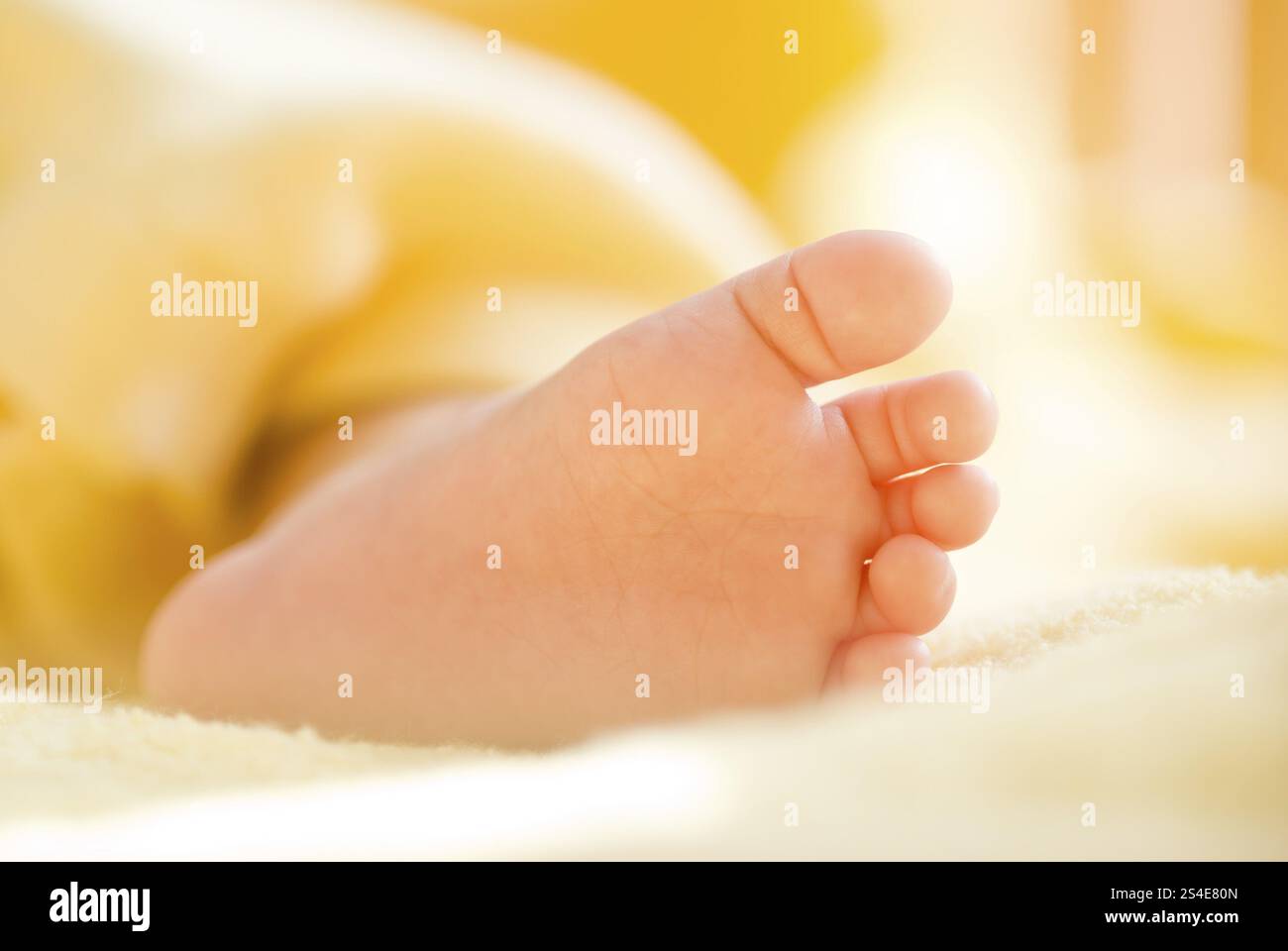 Schöner Säuglingsfuß. Das Baby ist drei Monate alt. Stockfoto