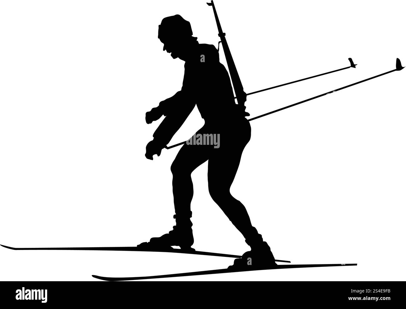 Biathlon Sportler Silhouette. Schwarz auf Weiß. Vector Illustration. Stock Vektor