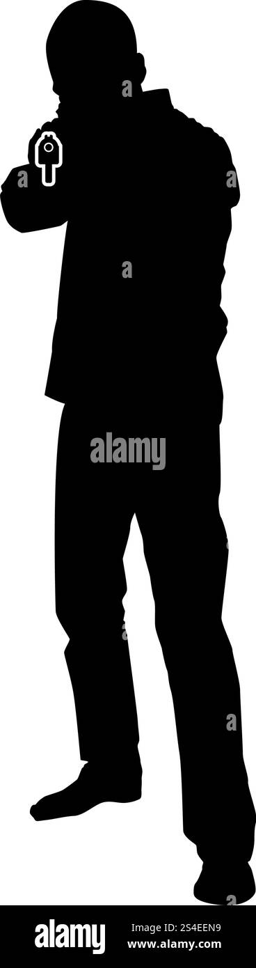 Mann mit Gewehr silhouette Kriminelle person Konzept der Vorderansicht auf das Symbol Farbe schwarz Vector Illustration Flat Style simple Image Stock Vektor