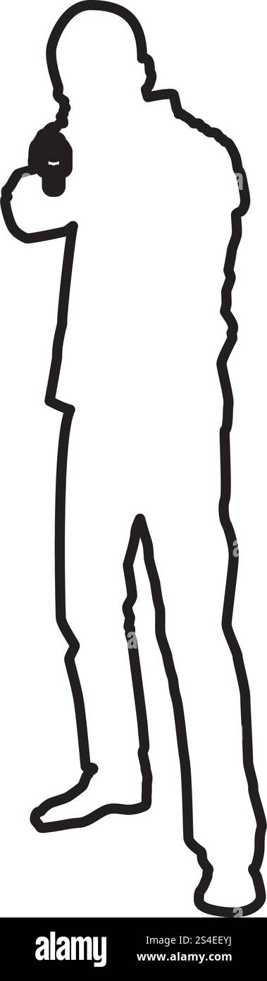 Mann mit Gewehr silhouette Kriminelle person Konzept der Vorderansicht auf das Symbol Farbe schwarz Vector Illustration Flat Style simple Image outline Stock Vektor