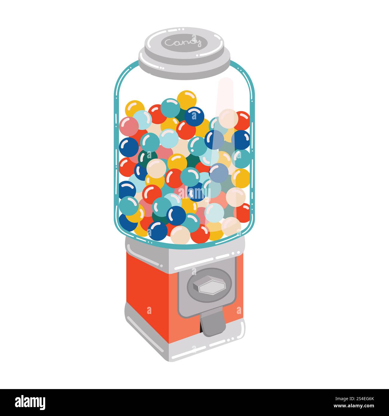 Niedliche Karikatur-Luftblasen-Gummimaschine isoliert auf weißem Hintergrund. Süßigkeitenkugeln Retro 90 automatisieren sich. Stock Vektor