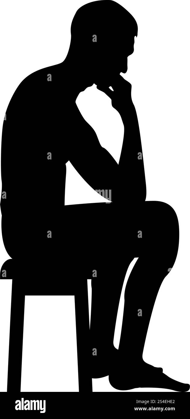 Denken Mann sitzt auf einem Hocker silhouette Symbol Farbe schwarz Vector Illustration Flat Style simple Image Stock Vektor