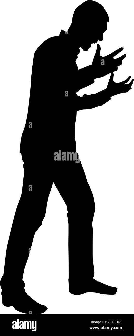 Man schreiend in Zorn silhouette Konzept Konflikt Symbol Farbe schwarz Vector Illustration Flat Style simple Image Stock Vektor