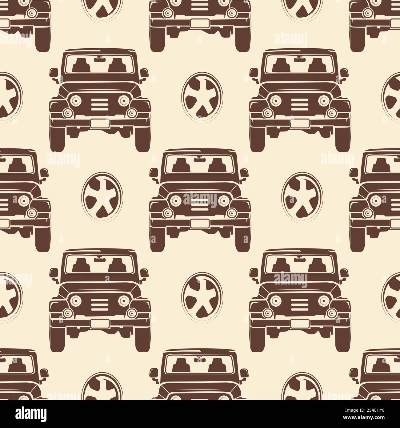 Nahtloses Jeeps-Muster – nahtlose Vintage-Textur mit Autos. Illustration des Hintergrundvektors des Transports. Nahtloses Jeeps-Muster – nahtlose Vintage-Textur mit Autos Stock Vektor