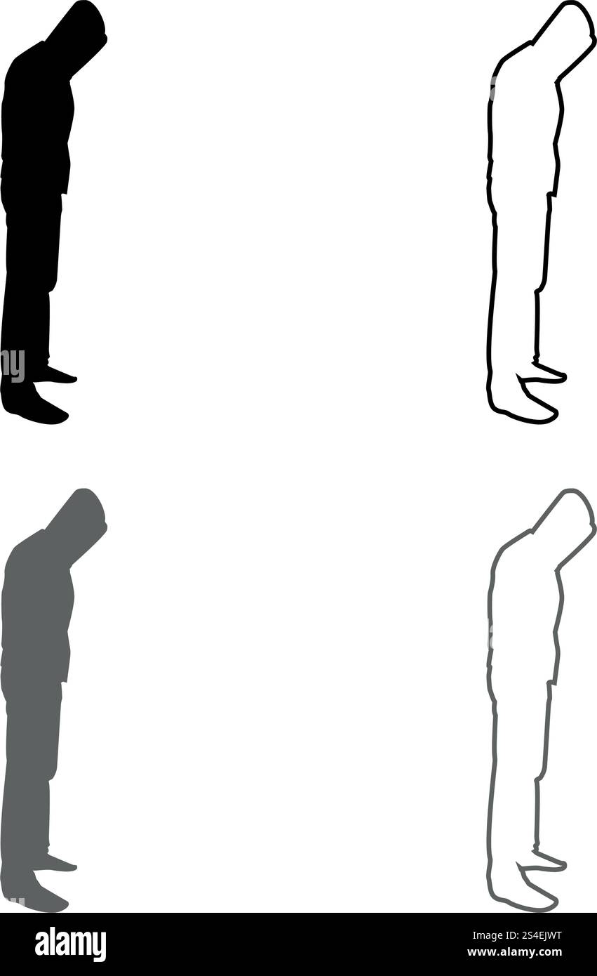 Der Mensch in der Haube Konzept Gefahr silhouette Seitenansicht Icon Set Grau Schwarz Farbe Vektor-illustration Umrisse flacher Stil einfach Bild Stock Vektor