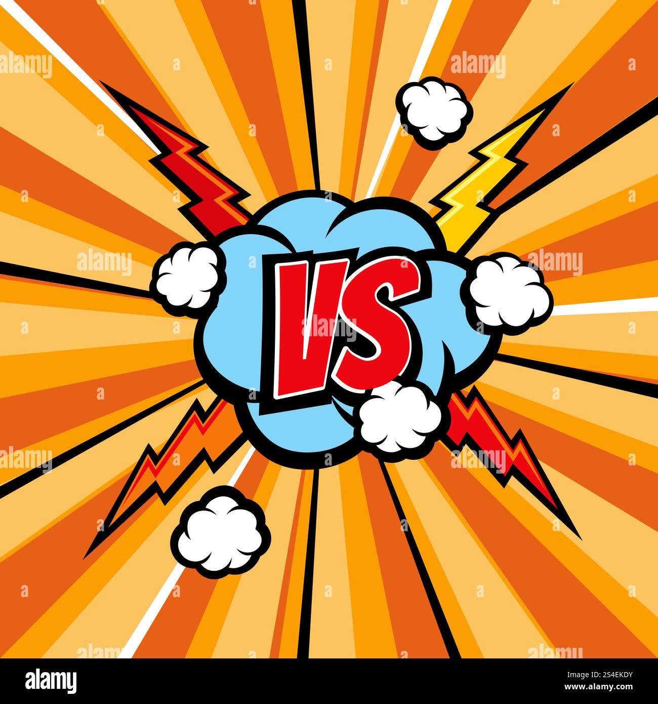 Gegen den Comic-Vektorhintergrund mit Rasterbuchstruktur und Blitz. Konfrontation vs., Comic Duell und Opposition Illustration. Gegen den Comic-Vektorhintergrund mit Rasterbuchstruktur und Blitz Stock Vektor