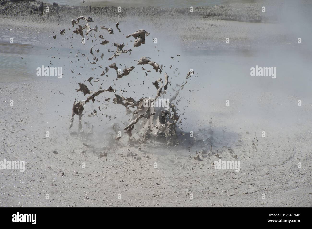 Ein Schlammausbruch im Waiotapu Geothermal System im Waimangu Volcanic Valley auf der Nordinsel Neuseelands Stockfoto
