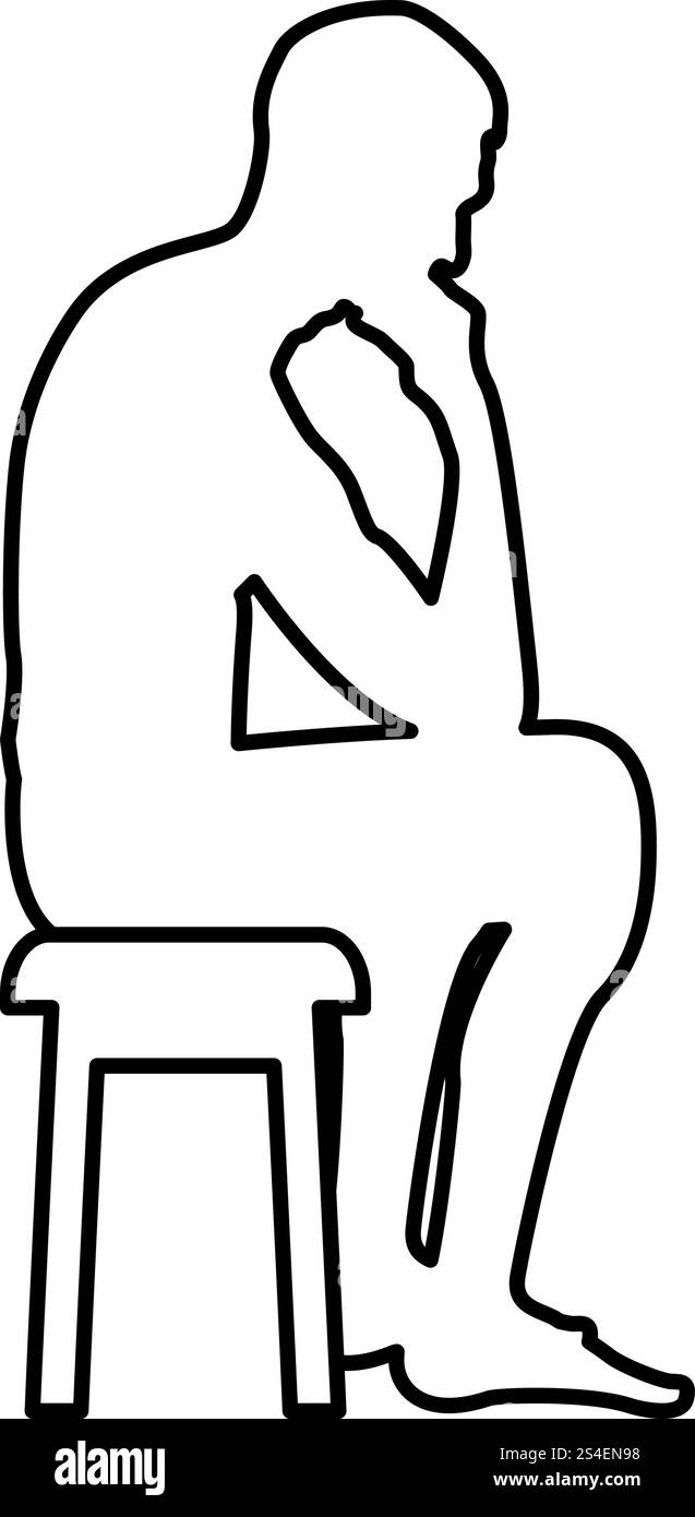 Denken Mann sitzt auf einem Hocker silhouette Symbol Farbe schwarz Vector Illustration Flat Style simple Image outline Stock Vektor