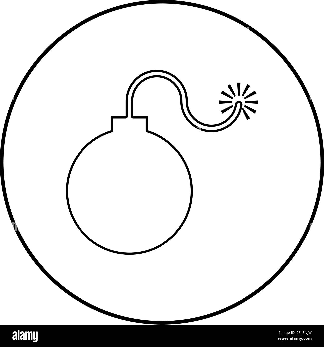 Bombe explosive Militär Anicent Zeitbombe Waffe mit Feuer Funken Konzept Werbung Boom Icon schwarz Farbe Umriss Vektor Illustration flache Art einfaches Bild im Kreis rund Stock Vektor