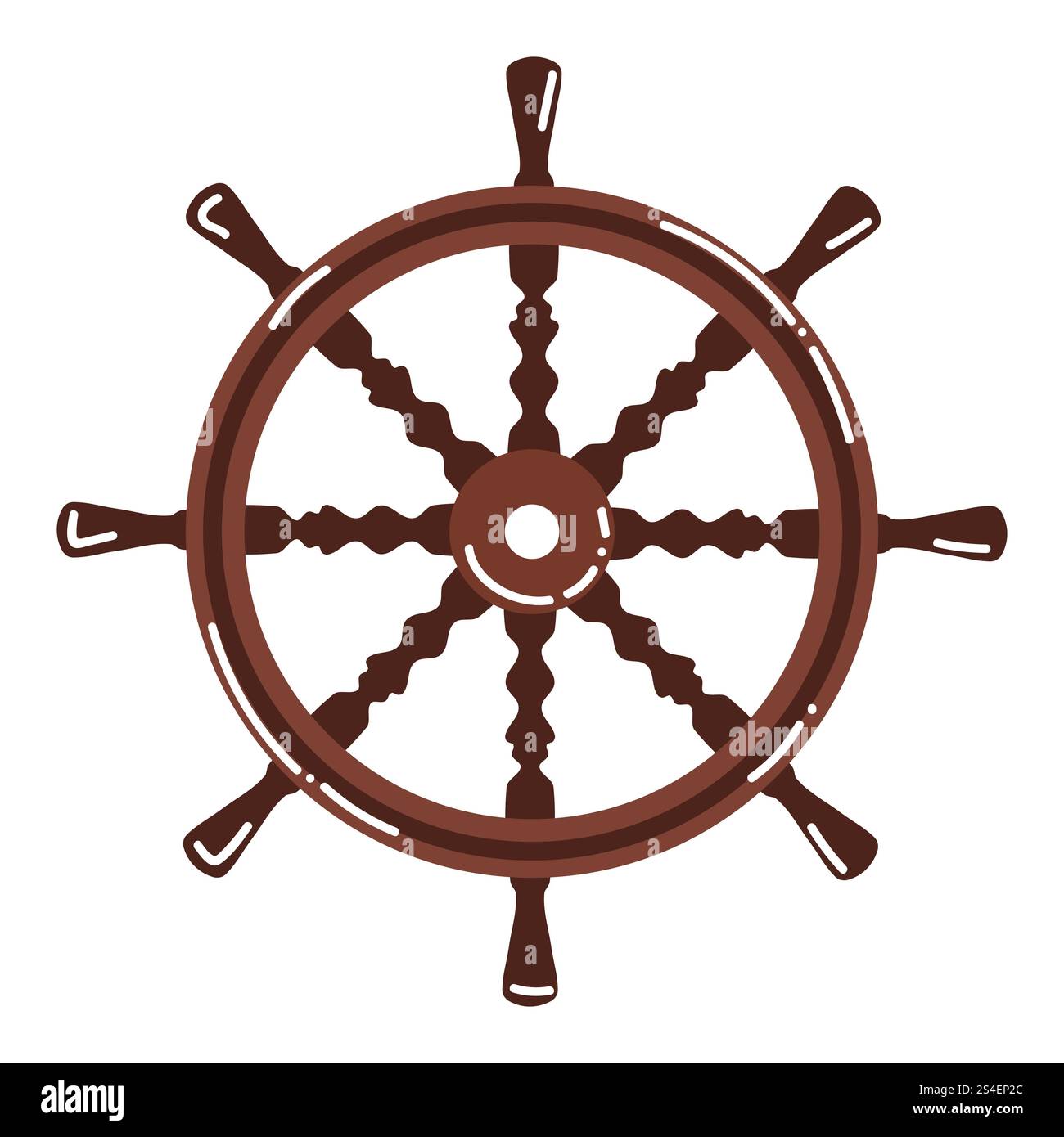 Cartoon-Schiffsrad oder Bootsrad in flachem Stil in flachem Stil isoliert auf weißem Hintergrund. Stock Vektor