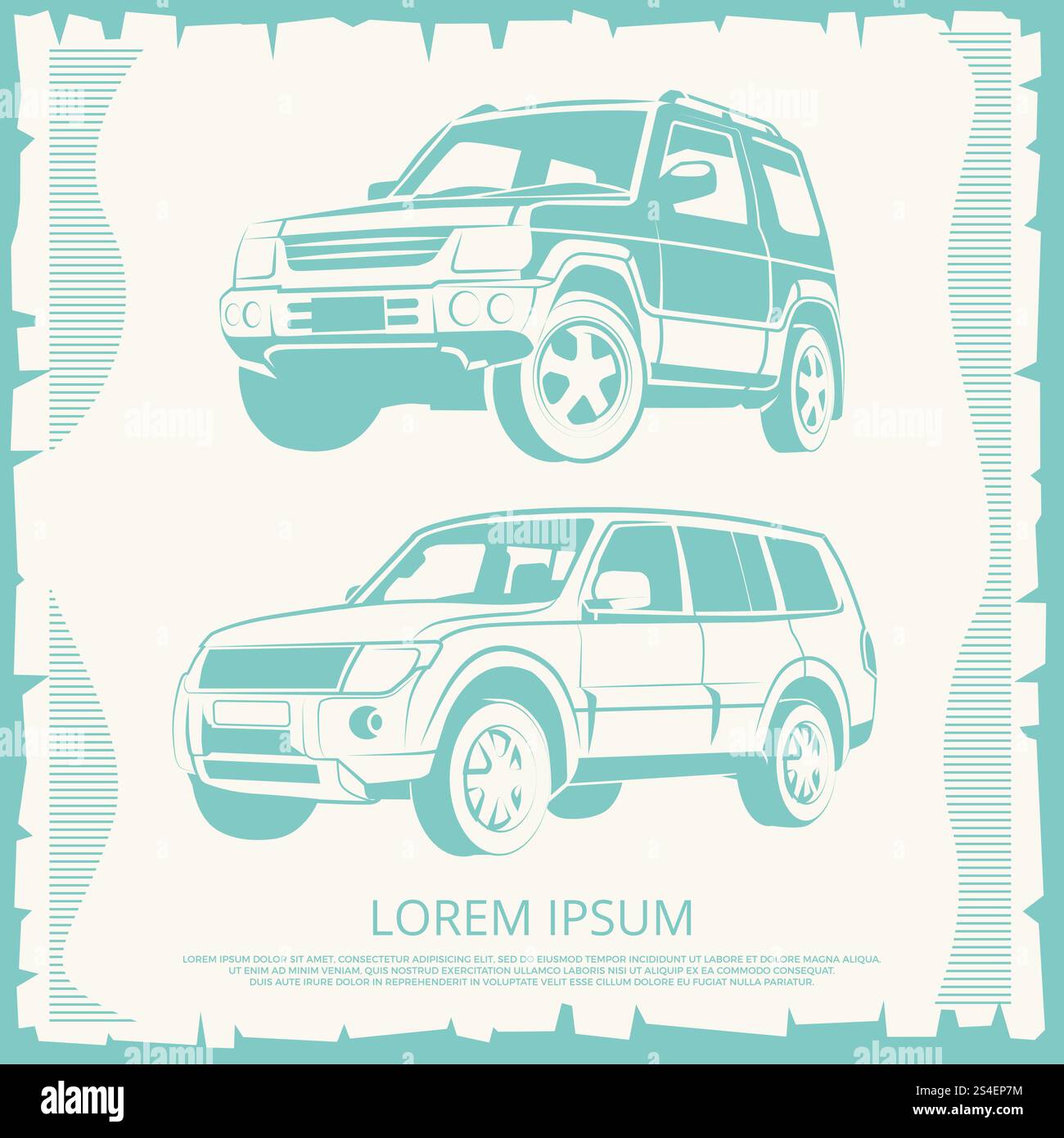 Vintage-Poster mit Jeep-Cars-Design. Banner mit Auto, Vektorillustration. Vintage-Poster mit Jeep-Cars-Design Stock Vektor