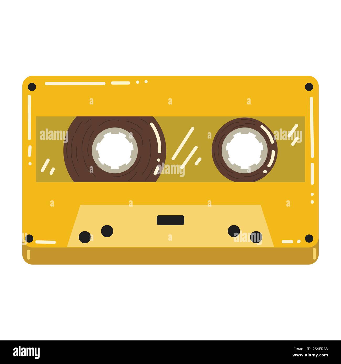Gelbe Zeichentrickmusik oder Audio Retro 90s Kassette isoliert auf hite Hintergrund. Stereo-Retro-Musikband im Y2K-Stil. Stock Vektor