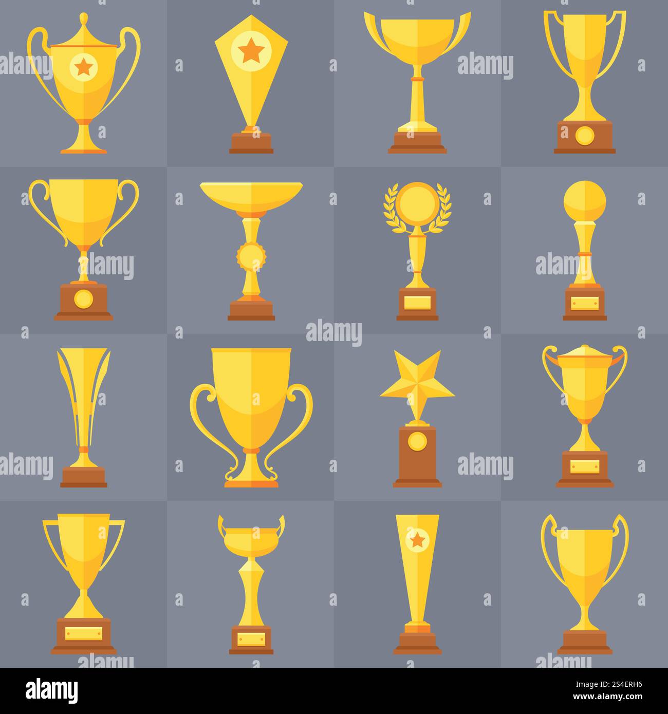 Gewinner Trophäe Gold Cups flache Vektorsymbole für Sport Sieg Konzept. Sportpreis und -Preis, Trophäenpokal Illustration. Gewinner Trophäe Gold Cups flache Vektorsymbole für Sport Sieg Konzept Stock Vektor