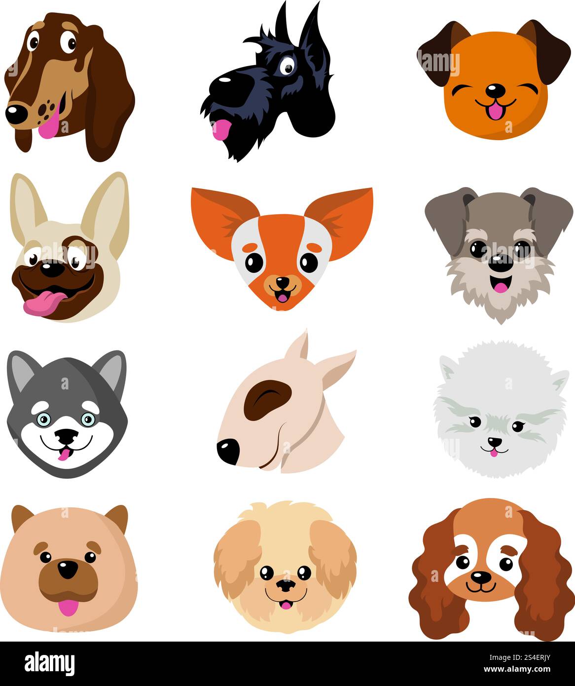 Lustige Comic-Hundegesichter. Niedliches Hündchen Tiervektor-Set. Sammlung von Hund und Hund lustige Haustiere Illustration. Lustige Comic-Hundegesichter. Niedliches Hündchen Tiervektor-Set Stock Vektor