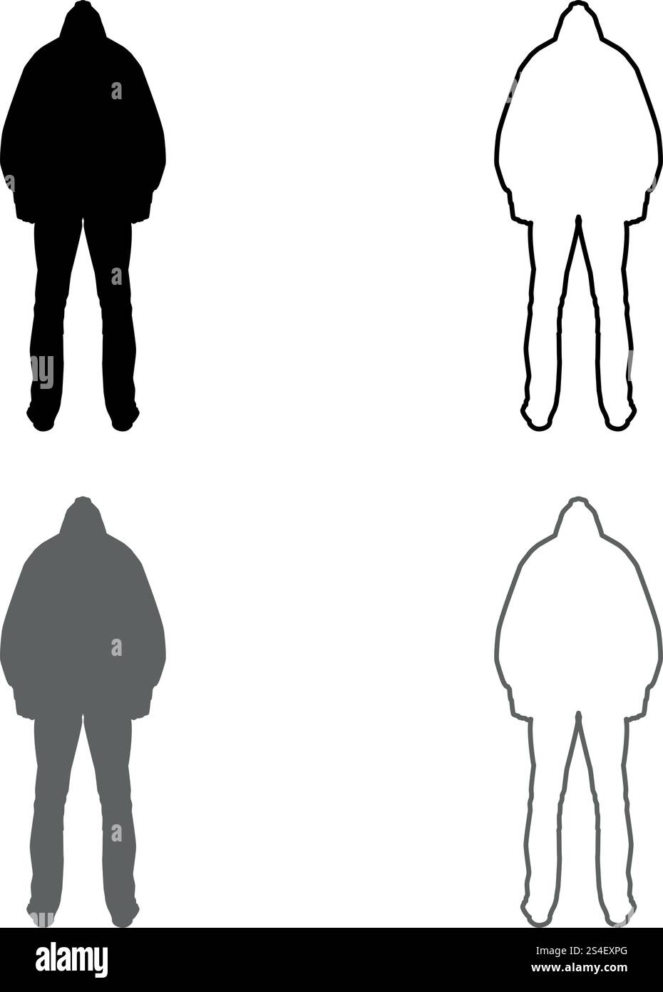 Der Mensch in der Haube Konzept Gefahr silhouette zurück Seite Symbol grau schwarz Vector Illustration Umrisse flacher Stil einfach Bild einstellen Stock Vektor