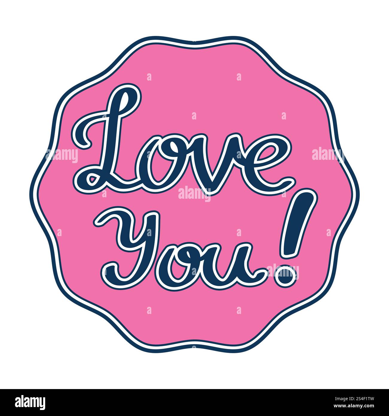 Handgezeichnete Love You-Karte. „Happy Valentine's Day“-Aufkleber oder Grußkarte. Stock Vektor