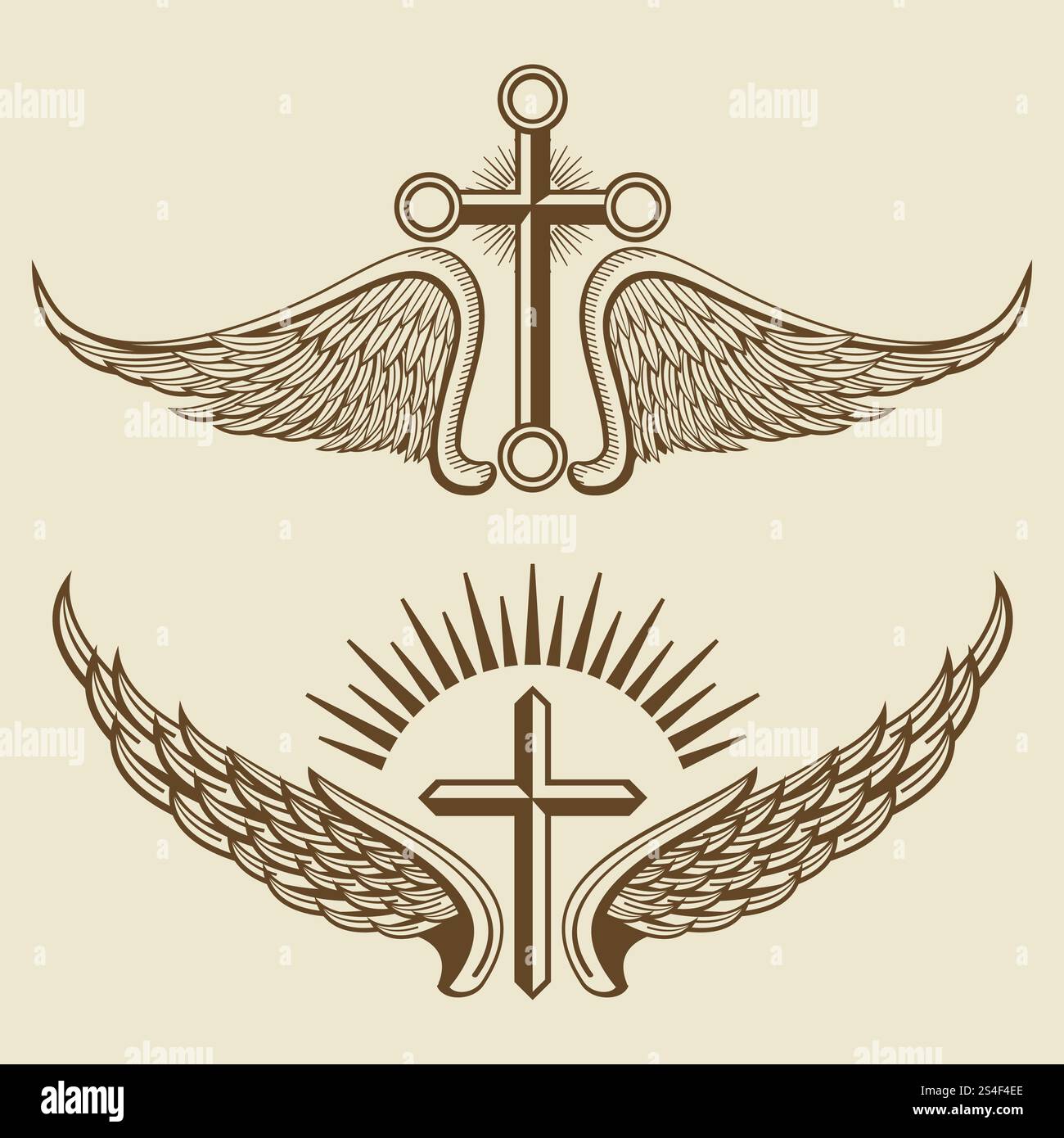 Vintage-Kreuz- und Flügelvektorelemente. Heraldische Illustration des grafischen Emblems. Vintage-Kreuz- und Flügelvektorelemente Stock Vektor