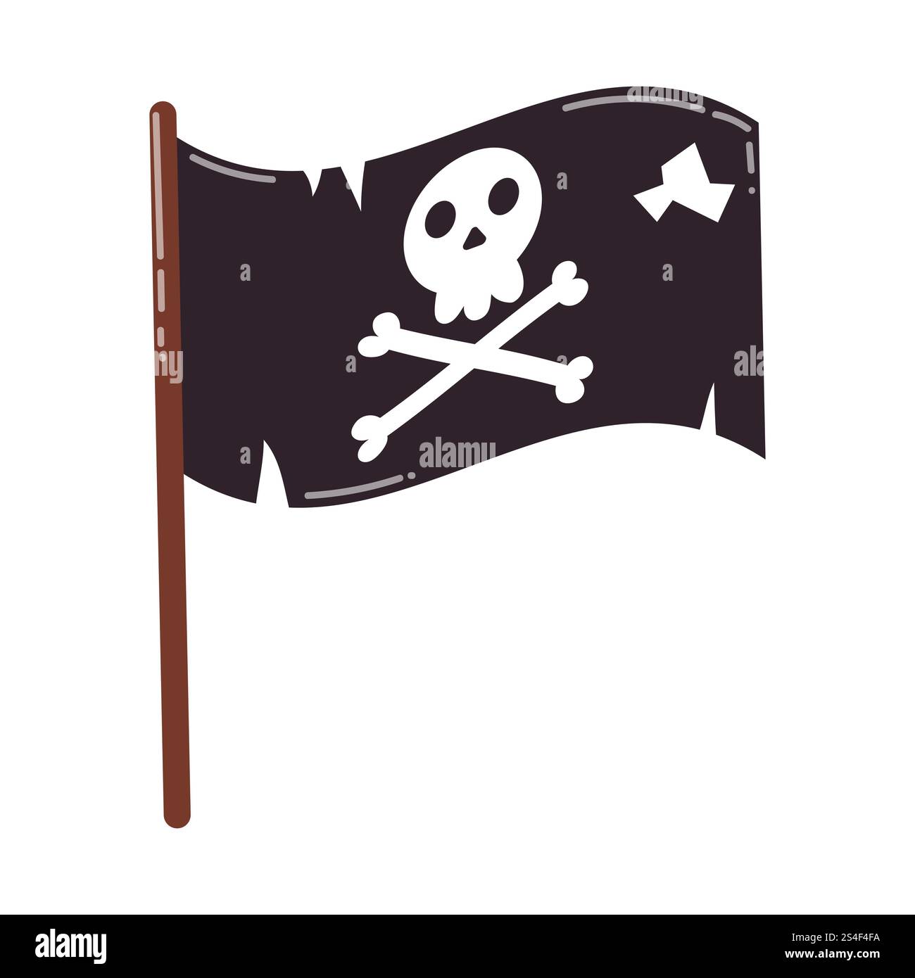 Schwarze alte Piratenfahne mit Skelett. Jolly Roger Flag. Stock Vektor