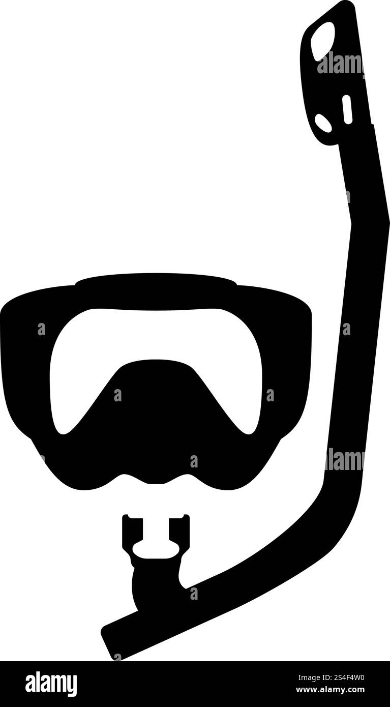Tauchmaske mit Atemschlauch Tauchen Schnorchel Ausrüstung zum Schwimmen Schnorcheln Konzept Schwimmausrüstung Symbol schwarze Farbe Vektor Illustration flache Stil einfaches Bild Stock Vektor