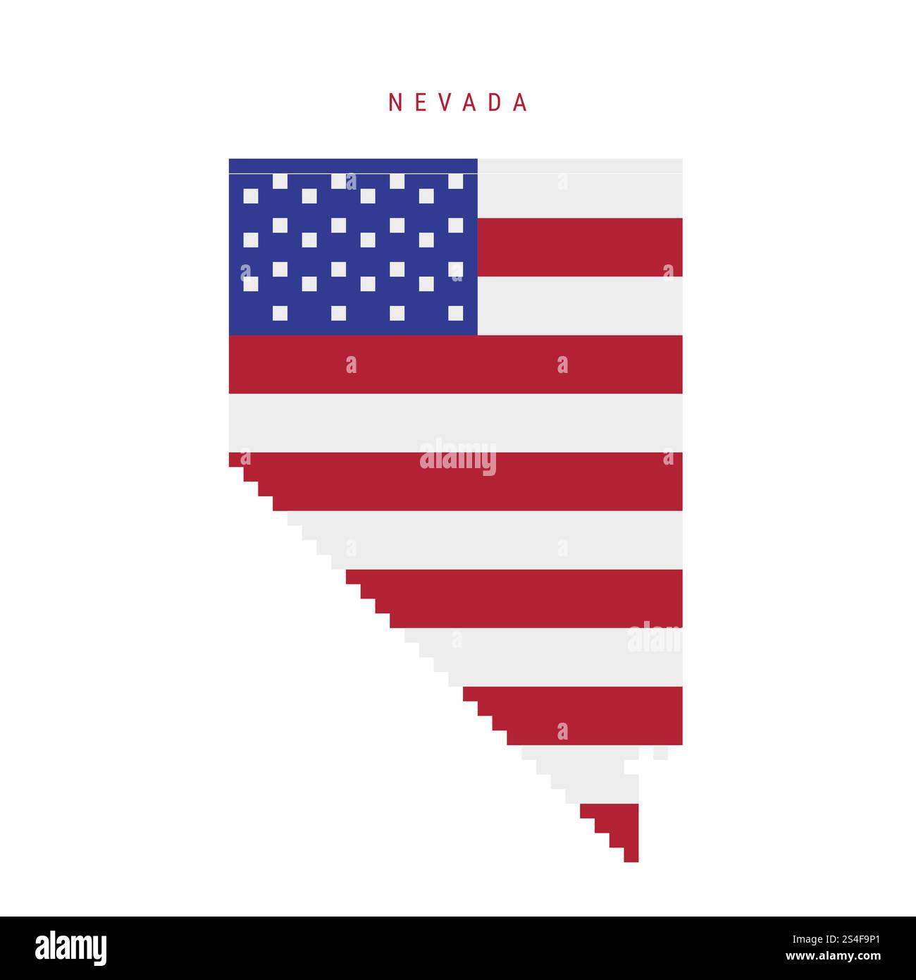 Symbol für die Nevada-Pixelflagge. 8-Bit-Bildkarte mit amerikanischer Flagge. Flache Abbildung isoliert auf weißem Hintergrund. Stockfoto