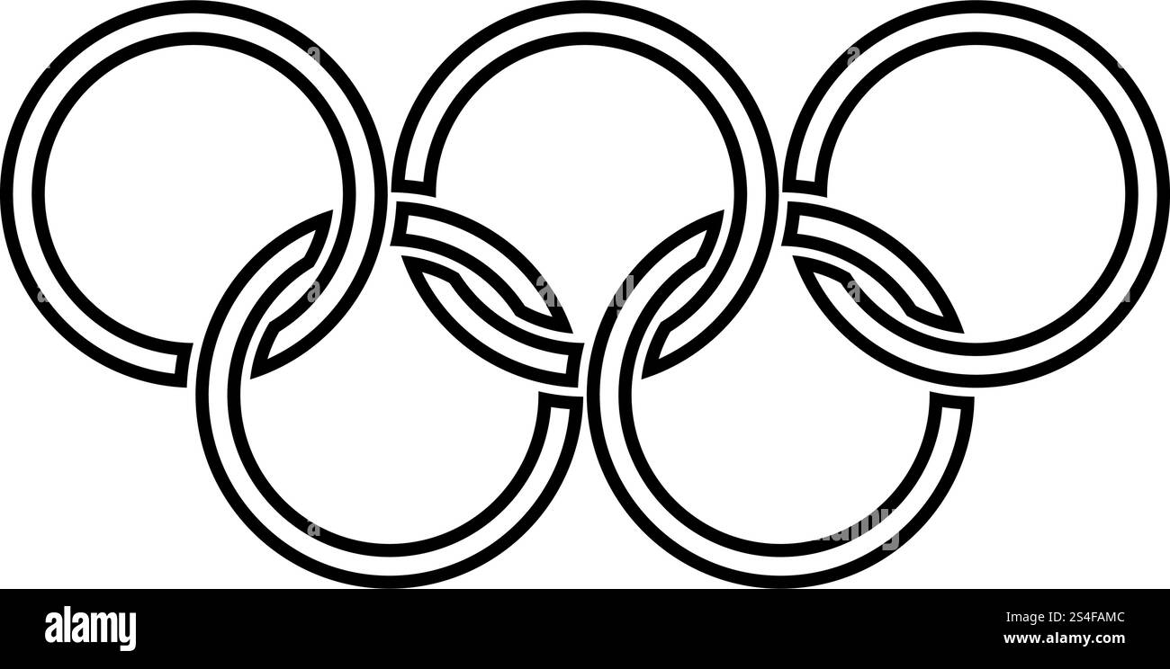 Olympische Ringe fünf Olympische Ringe Icon schwarze Farbe Umrissvektor Illustration flache Stil einfaches Bild. Olympische Ringe fünf Olympische Ringe Symbol schwarze Farbe Umrissvektor Illustration flache Stil Bild Stock Vektor