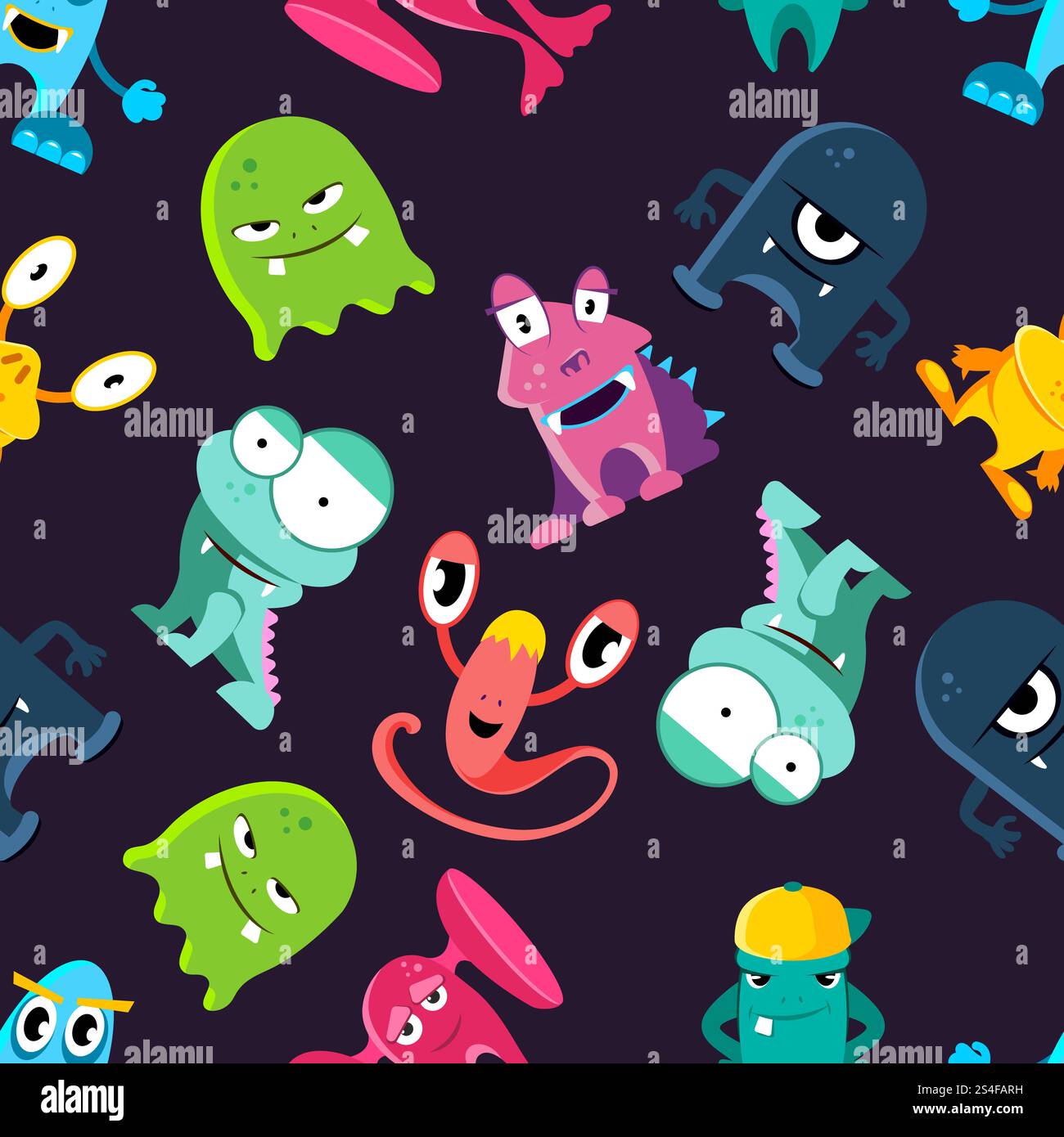 Hässliche aber niedliche lustige Monster Vektor nahtlose Muster mit Alien Monster, Illustration von niedlichen Charakter Monster. Hässliches, aber niedliches, lustiges Monster Vektor-nahtloses Muster Stock Vektor