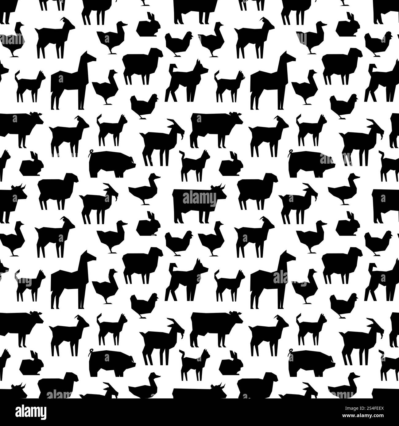 Schwarzes Design mit farbigen Farmtieren. Tierischer schwarzer Hintergrund, Vektorillustration. Schwarzes Design mit farbigen Farmtieren Stock Vektor