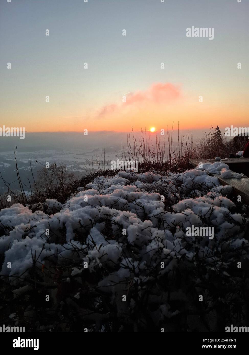 Sonnenuntergang Uetliberg Schweiz Winterzauber Stockfoto