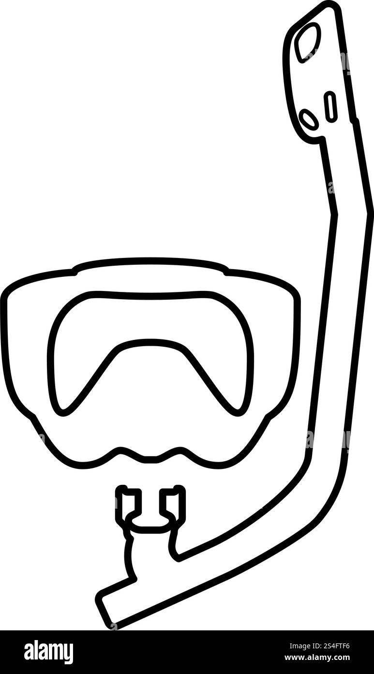 Tauchmaske mit Atemschlauch Tauchen Schnorchel Ausrüstung zum Schwimmen Schnorcheln Konzept Schwimmausrüstung Icon schwarze Farbe Umriss Vektor Illustration flache Stil einfaches Bild. Tauchmaske mit Atemschlauch Tauchen Schnorchel Ausrüstung zum Schwimmen Schnorcheln Konzept Schwimmausrüstung Symbol schwarze Farbe Umriss Vektor Illustration flache Stil Bild Stock Vektor