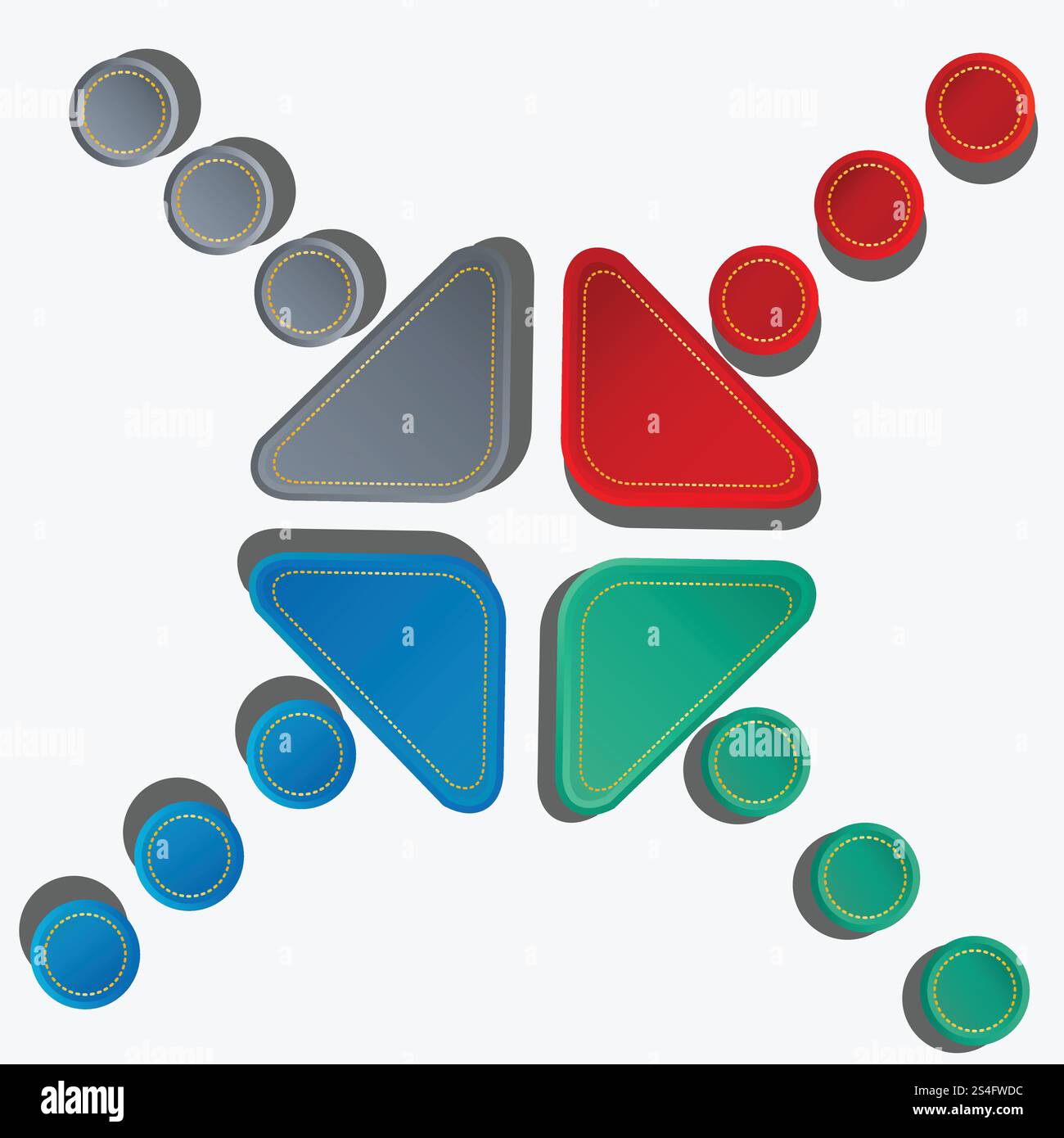 Set aus mehrfarbigen Pfeilen mit goldenen Streifen Stock Vektor