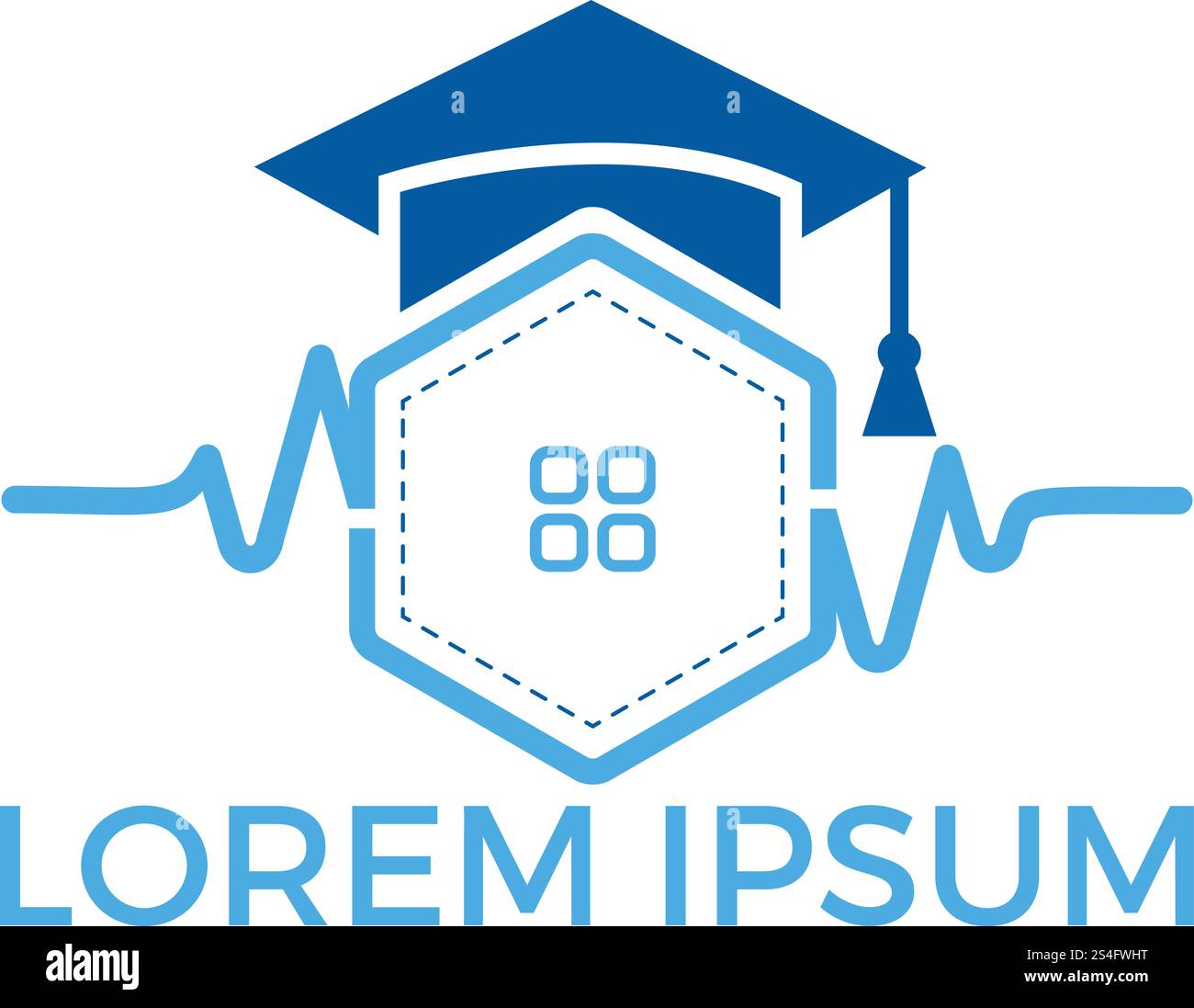 Bildungsinstitut mit Heartbeat Line Icon Vektor. Lernsymbol Im Gesundheitswesen. Pulse Education Logo. Schild Für Medizinisches Training. Stock Vektor