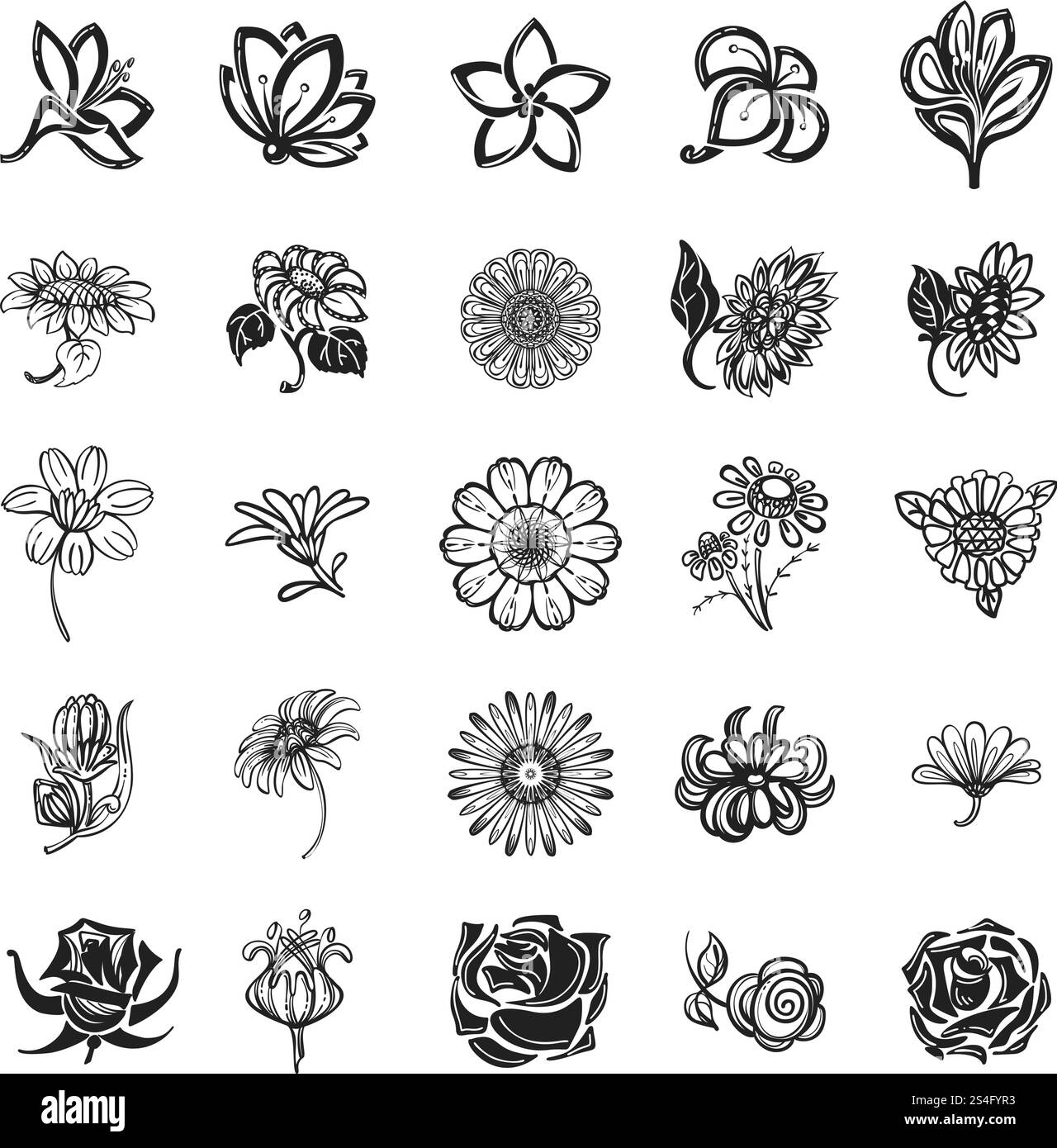 Blumensymbol. Einfacher Satz von Blumenvektorsymbolen für Webdesign isoliert auf weißem Hintergrund. Blumensymbol Set, einfacher Stil Stock Vektor