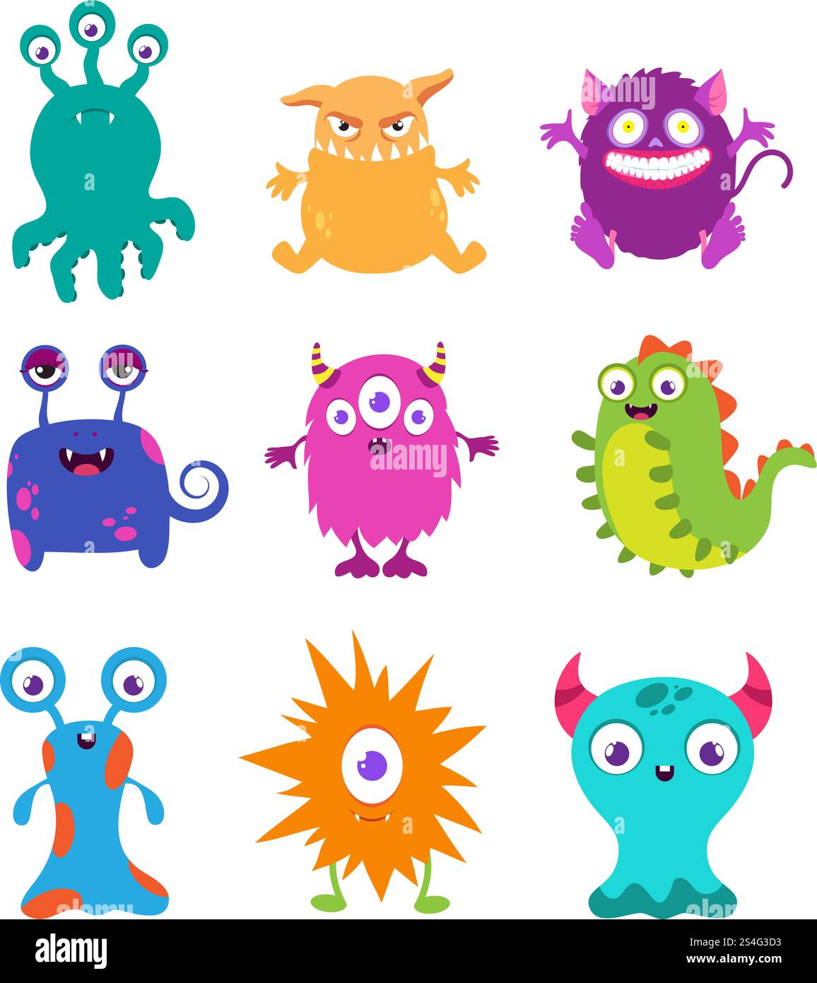 Cartoon lustige Monster Vektor Set für T-Shirt Design. Monster Charakter Tier, glückliche Alien Dämon Zeichnung Illustration. Cartoon lustige Monster Vektor Set für T-Shirt Design Stock Vektor