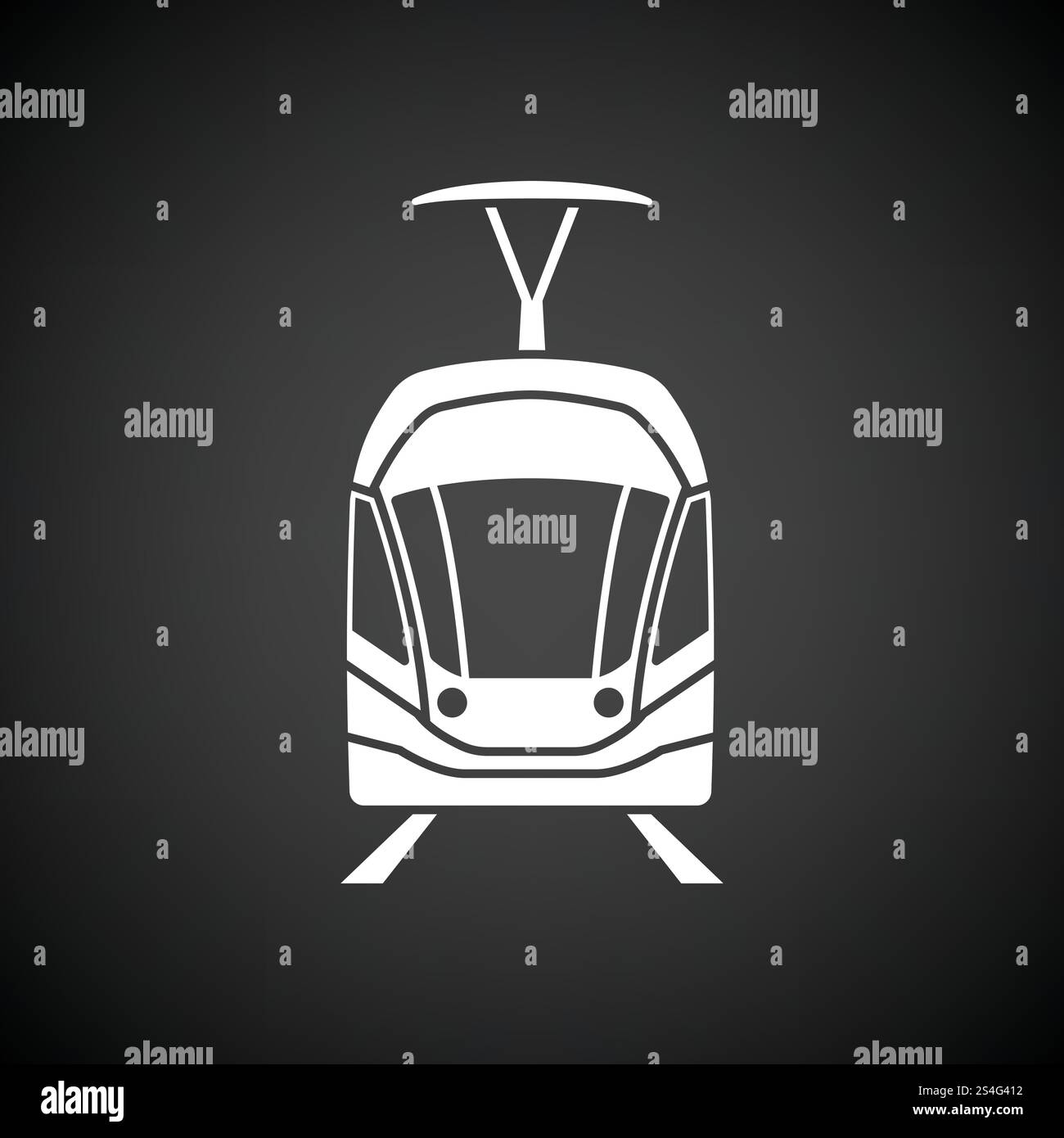 Straßenbahn Symbol Vorderansicht. Schwarzer Hintergrund mit weißem. Vector Illustration. Stock Vektor