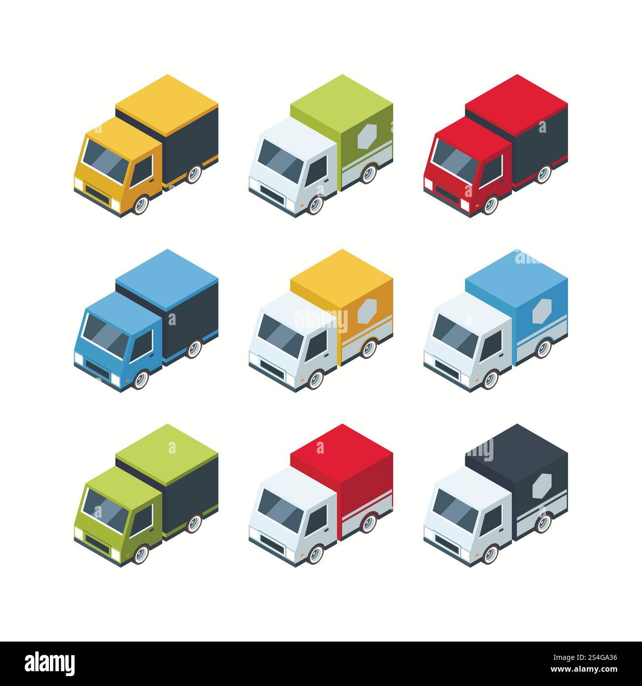 Set von isometrischen Cartoon-ähnlichen Cartoons. 3D-Transportwagen. Vektorabbildung. Set von isometrischen Cartoon-ähnlichen Cartoons Stock Vektor