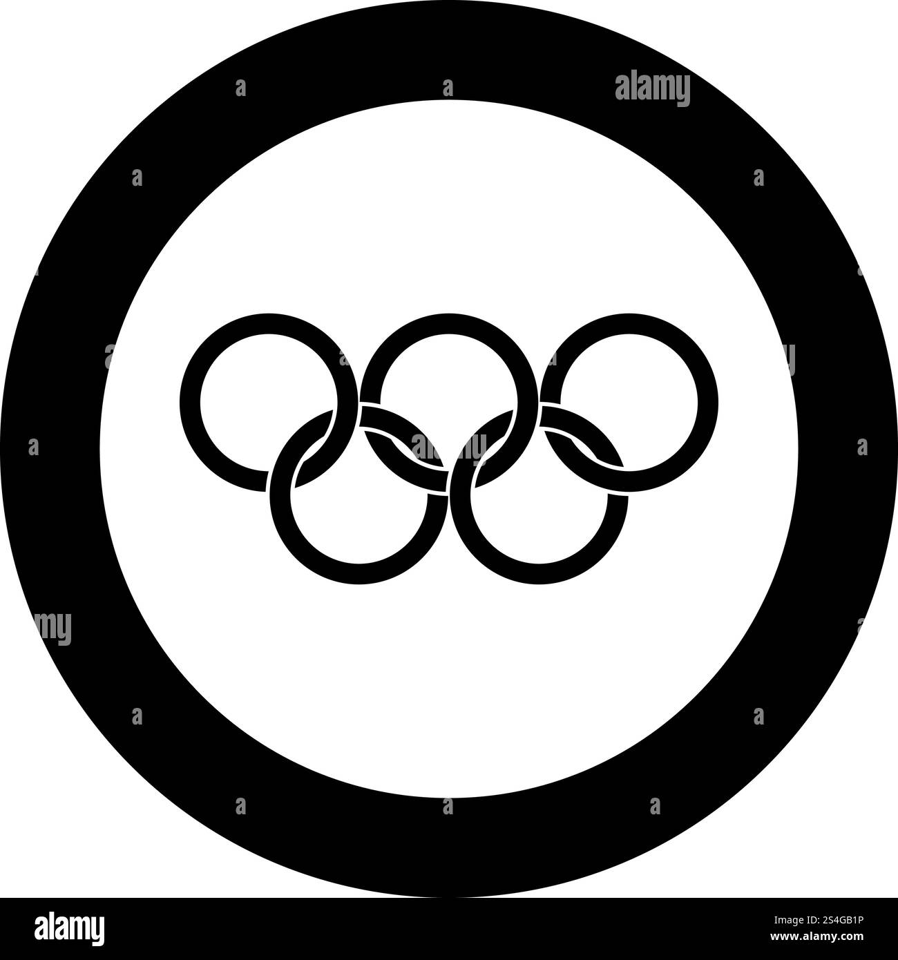 Olympische Ringe fünf Olympische Ringe Icon im Kreis Runde schwarze Farbe Vektor Illustration flache Stil einfaches Bild. Olympische Ringe fünf Olympische Ringe Icon im Kreis Runde schwarze Farbe Vektor Illustration flache Stil Bild Stock Vektor