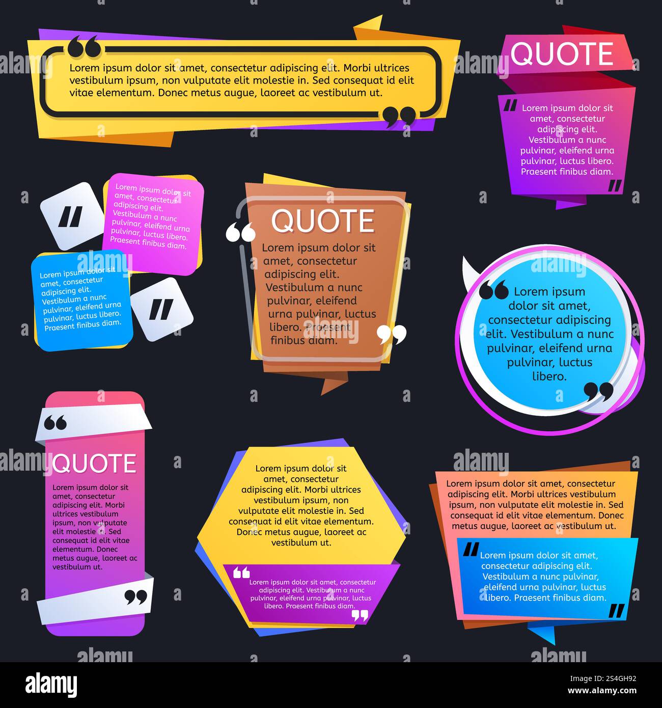 Textfelder für Zitate. Blog zitiert Blasenvektorvorlagen. Sprechblase mit Textkommentar, Zitatvorlage für Blog-Illustration. Textfelder für Zitate. Blog zitiert Blasenvektorvorlagen Stock Vektor