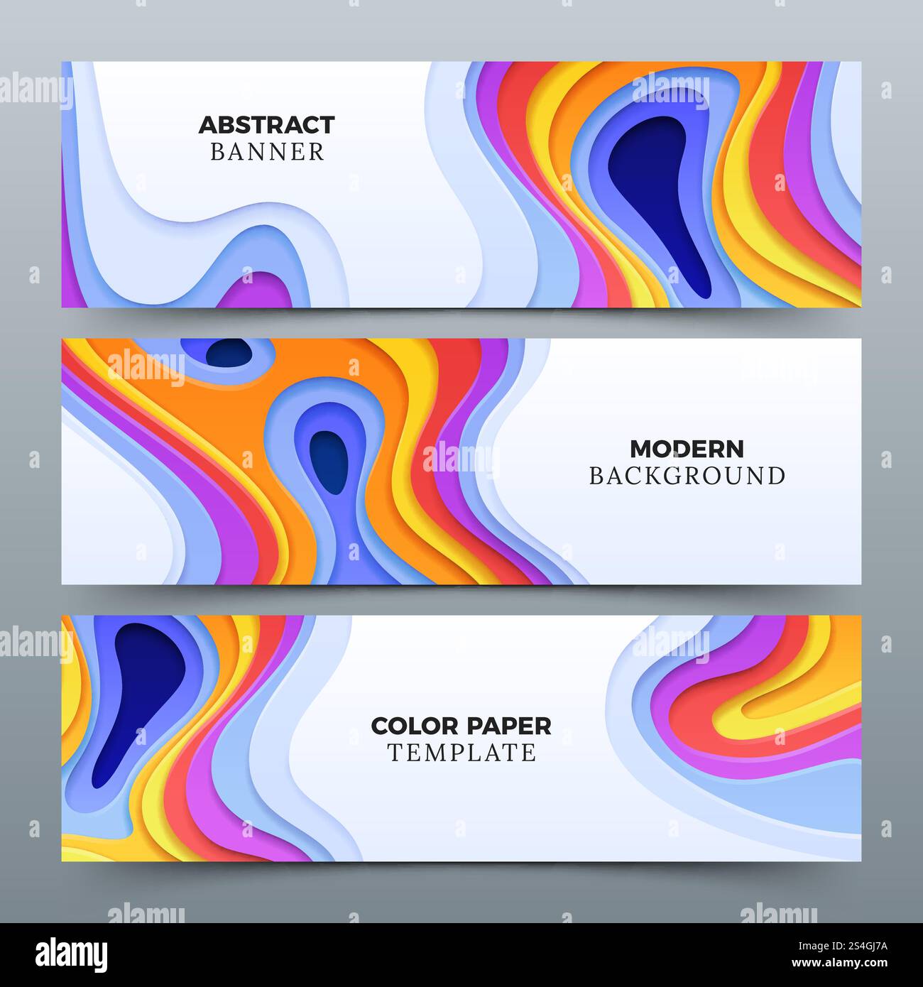 Mode abstrakte Werbe-Vektor-Banner mit 3D-Papier, das gekrümmte Formen schneidet. Bannerbroschüre mit farbigem Papier. Mode abstrakte Werbe-Vektor-Banner mit 3D-Papier, das gekrümmte Formen schneidet Stock Vektor