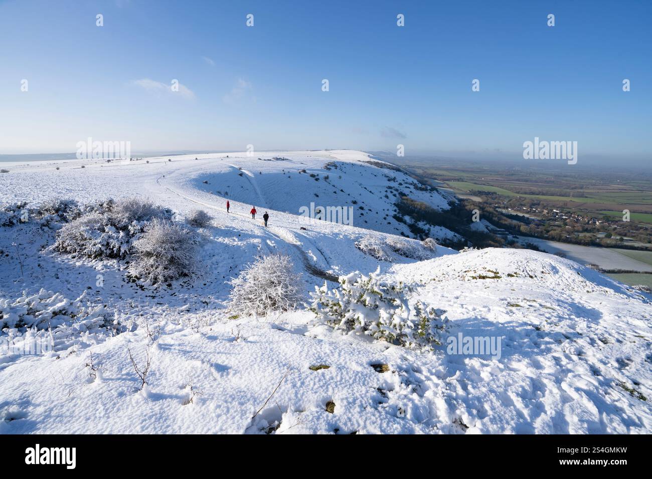 Eine Schneelandschaft am Devil's Dyke im South Downs National Park. Sussex, England, Großbritannien Stockfoto
