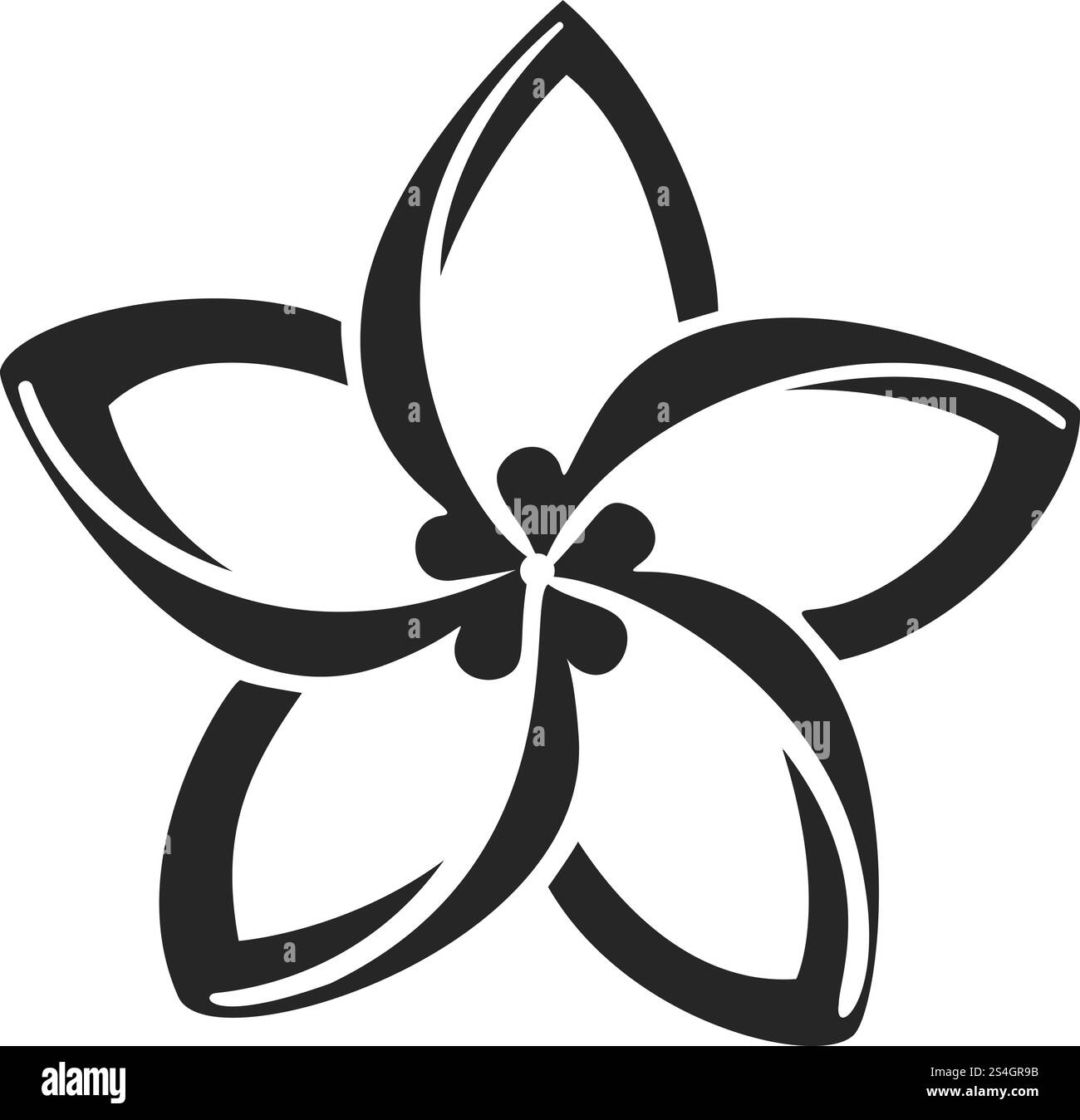 Plumeria-Blumensymbol. Einfache Illustration des Plumeria Blume Vektor-Icons für Web-Design isoliert auf weißem Hintergrund. Plumeria-Blume, einfacher Stil Stock Vektor