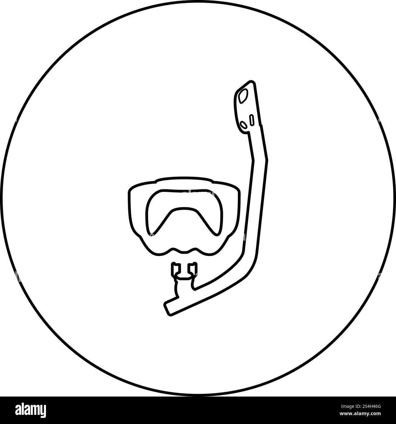 Tauchmaske mit Atemschlauch Tauchen Schnorchel Ausrüstung zum Schwimmen Schnorcheln Konzept Schwimmausrüstung Symbol im Kreis rund Umriss schwarz Farbe Vektor Illustration flache Stil einfaches Bild Stock Vektor