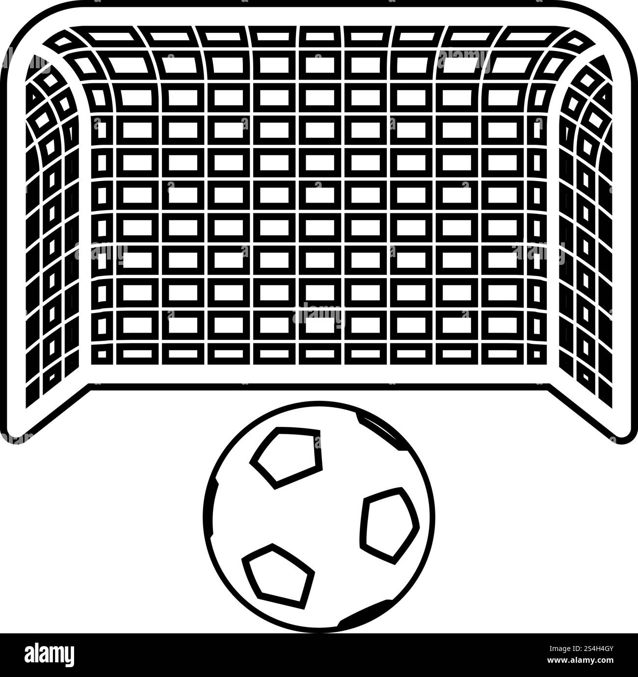 Soccer ball und Tor Strafe Konzept Ziel streben Big Fußball Torpfosten Symbol outline Schwarz Vector Illustration Flat Style simple Image Stock Vektor