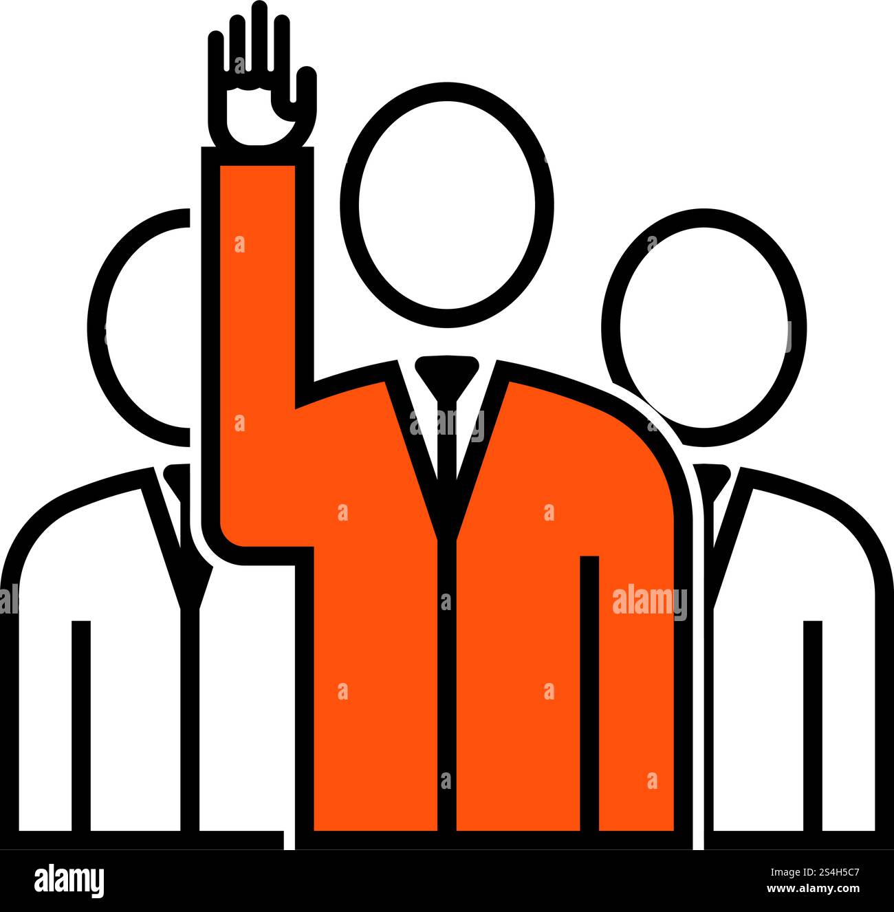 Abstimmung Mann mit Männer hinter Symbol. Dünne Linie mit orangefarbener Füllung Design. Vector Illustration. Stock Vektor