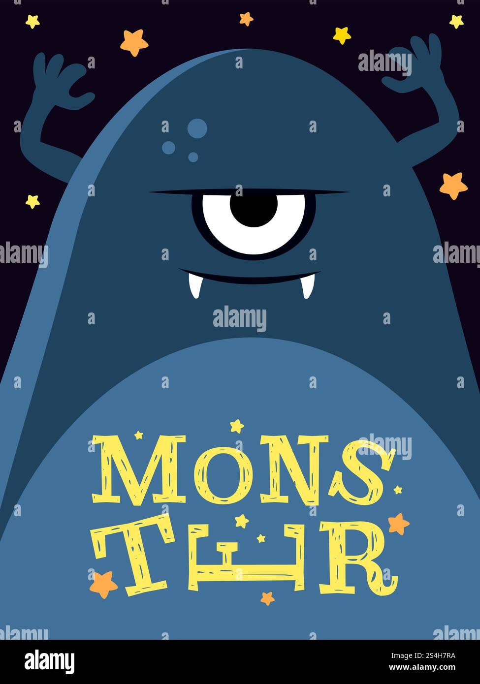 Vektor-Illustration mit wütendem Monster. Lustiges, süßes Banner-Poster. Vektor-Illustration mit wütendem Monster Stock Vektor