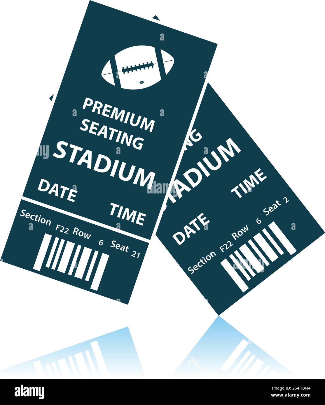 American Football Tickets Symbol. Schatten Reflexion Design. Vector Illustration. Stock Vektor