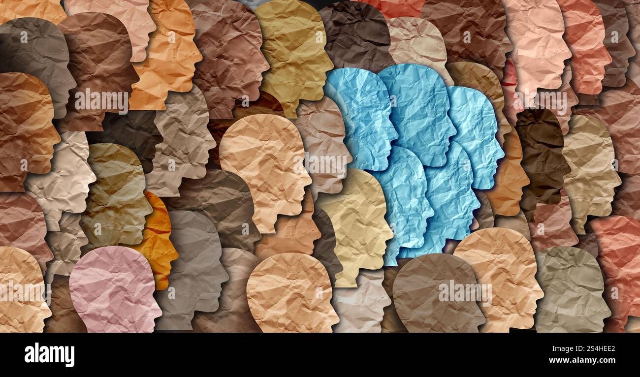 Minderheit in der Gesellschaft oder marginalisierte Gemeinschaft und ethnische oder rassische Minderheiten als kulturelle Vielfalt oder Einwanderung und geben Einwanderer ohne Papiere aus Stockfoto
